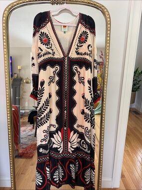 FARM Rio Cream, Black & Red Floral Maxi Dress